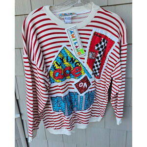 New A'MILANO 3/4 Sleeve Sequined Shirt Bling Gaudy 80's Flier Pilot Size M Ugly